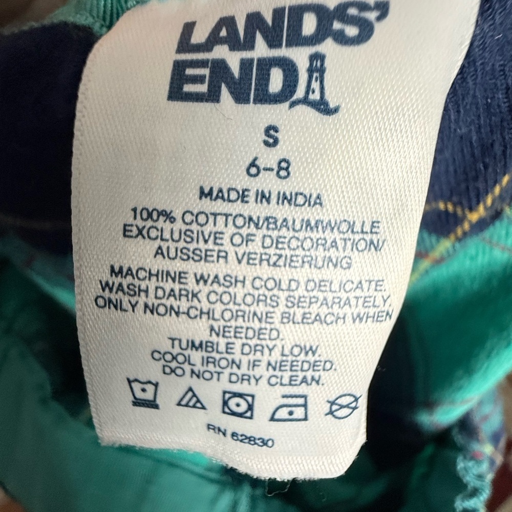 Lands End 100% Cotton Flannel Plaid Pajama Set Womens Sz S Green/Blue - Picture 5 of 6